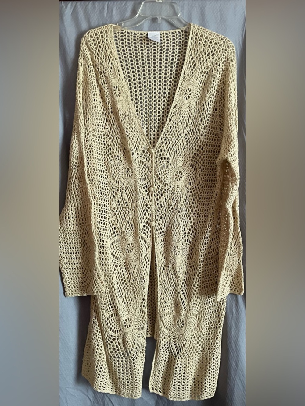 Openwork Crochet Long Cardigan - Cream